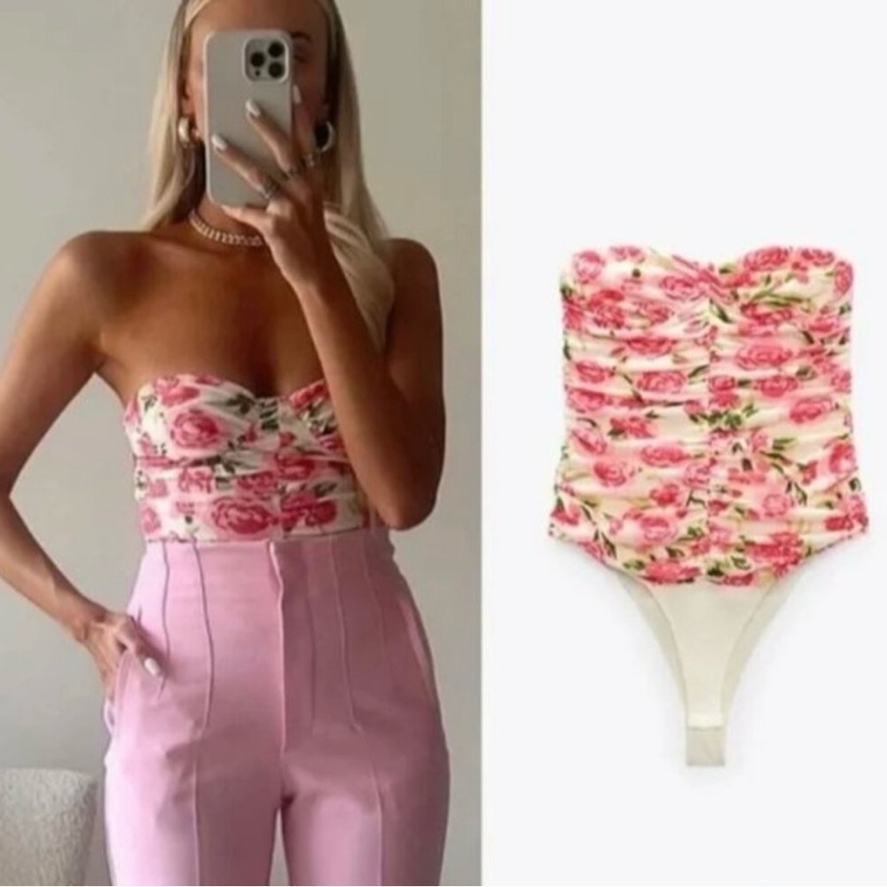 NWT Zara Floral Strapless Bodysuit size Small